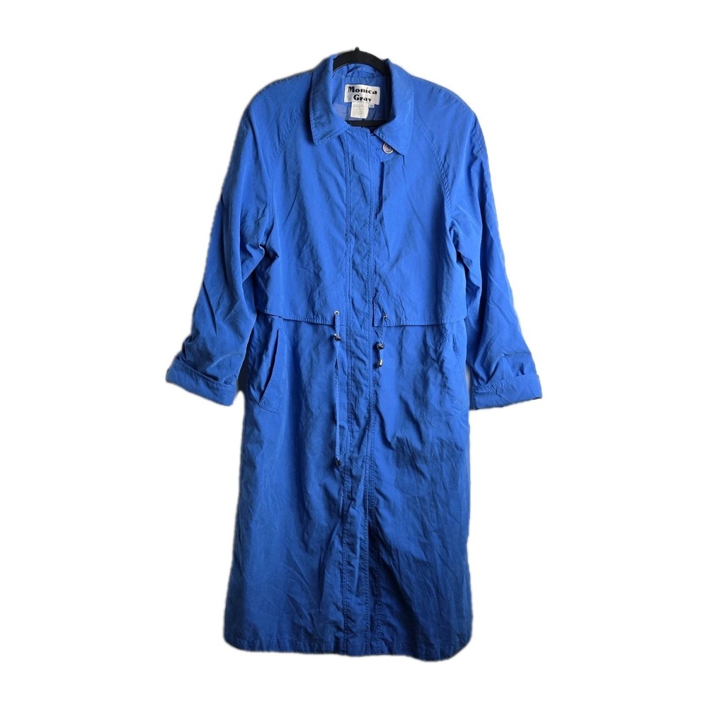 Vintage 80s Monica Gray Trench Coat Blue Microfiber Womens 10 Whimsy Elegant